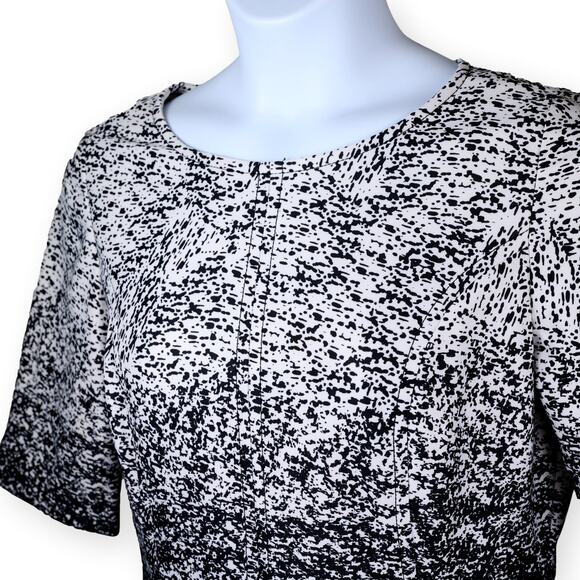 Tahari ASL Black Ivory "Bryant" Abstract Sheath Scuba Dress 14 NWT - Picture 8 of 9